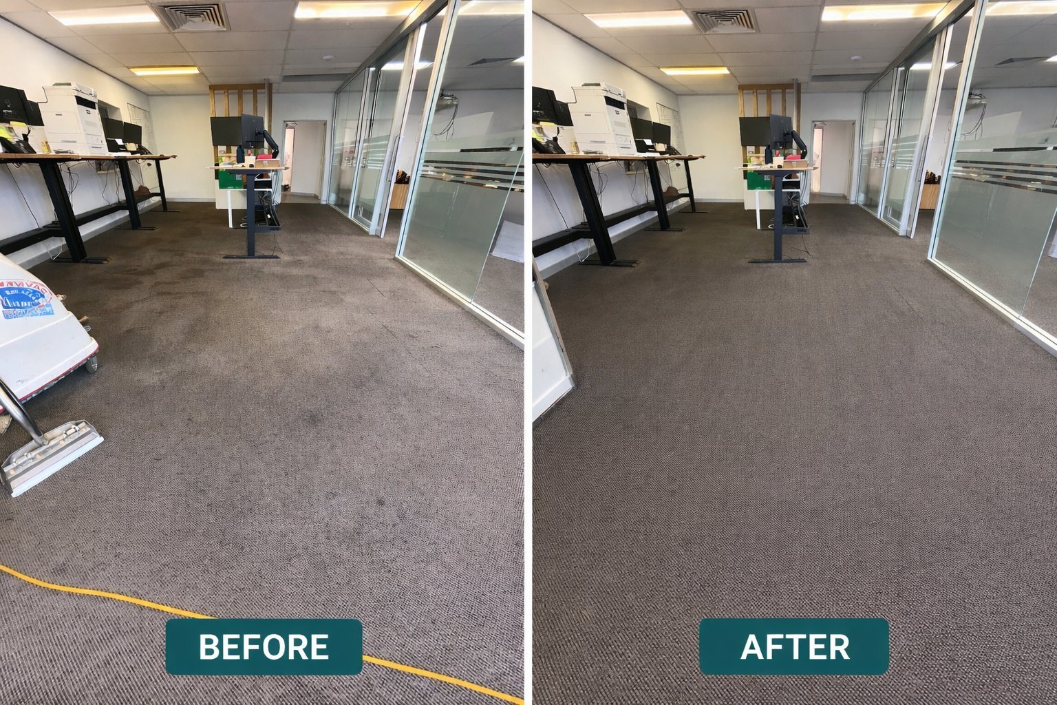 Commercial carpet cleaning Gold Coast office before and after