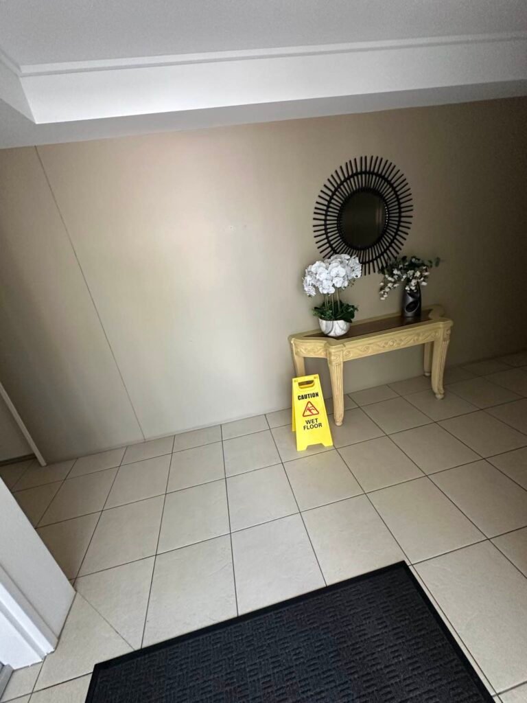 Building entry foyer mopped during strata cleaning on the Gold Coast