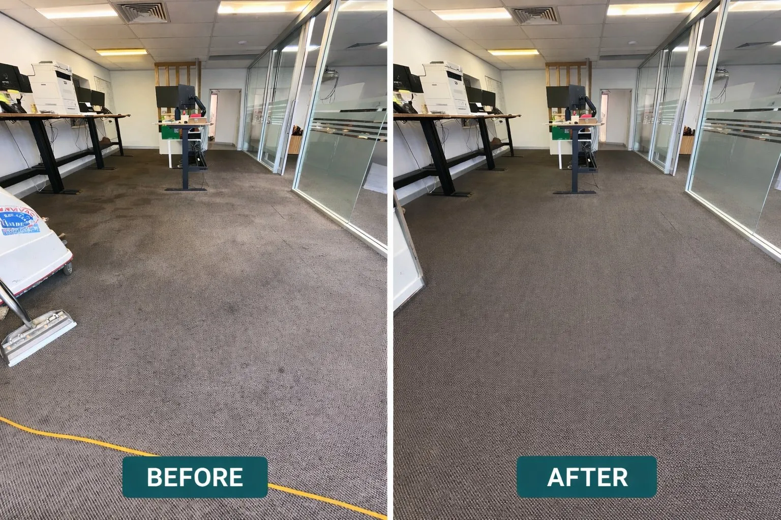 Commercial carpet cleaning Gold Coast office before and after